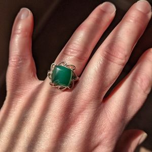 Green agate ring with sterling silver band